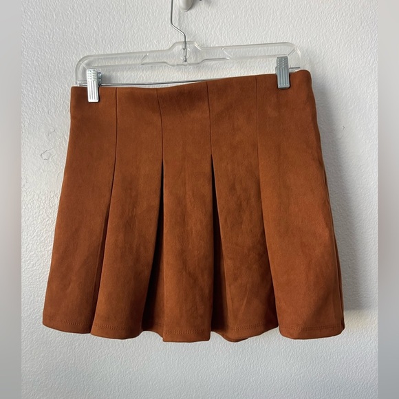 Shinestar A Line Skirt Women's Size Large  Brown Cognac Pleated Mini Fall New - Picture 1 of 8